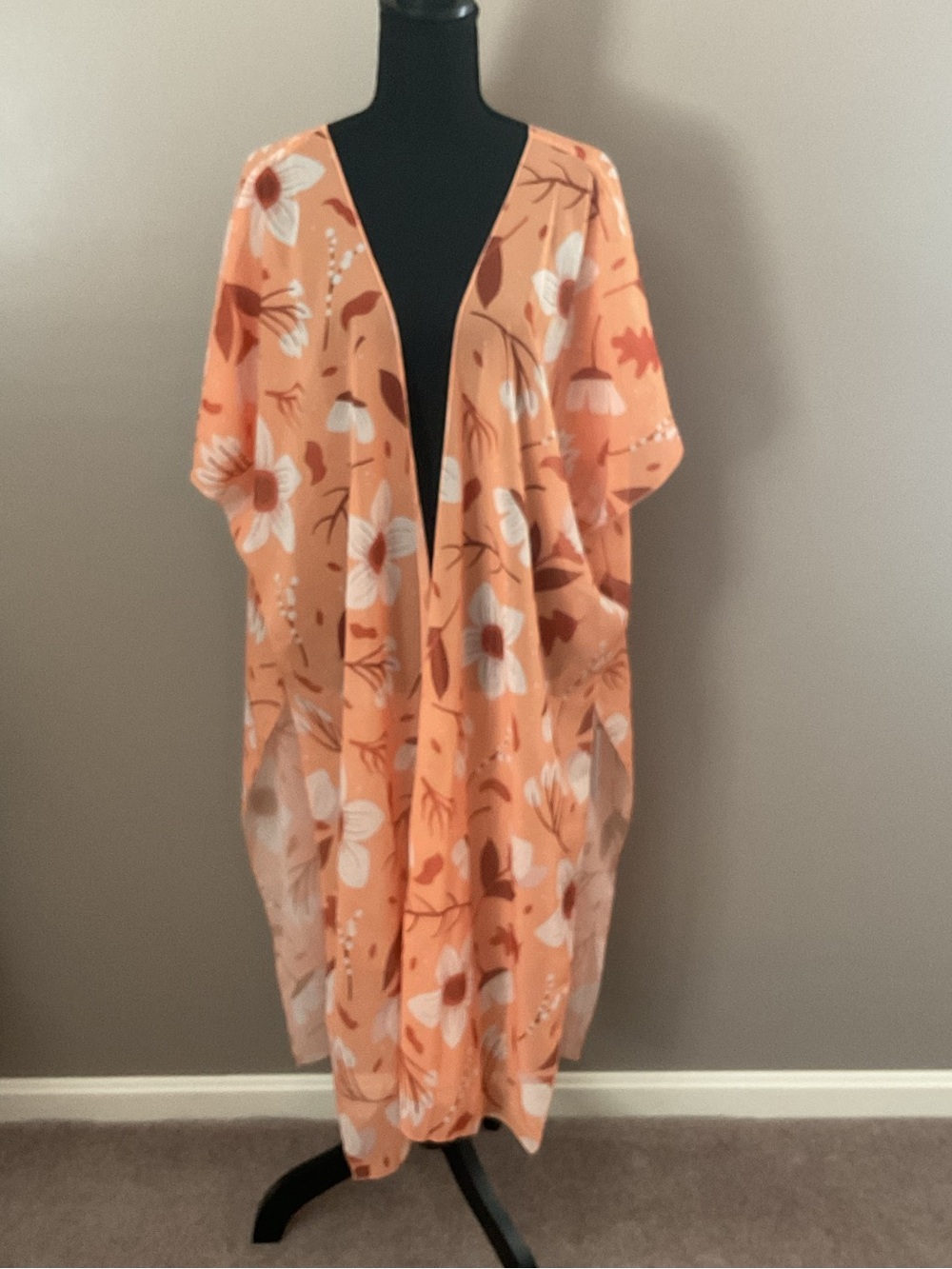 Peach Floral Kimono Cover-Up